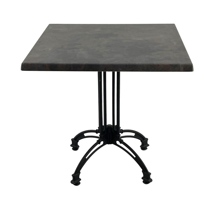 Masa patrata pentru restaurant 80x80xh71cm, Raki Metalic Oxid, blat werzalit si baza retro din aluminiu