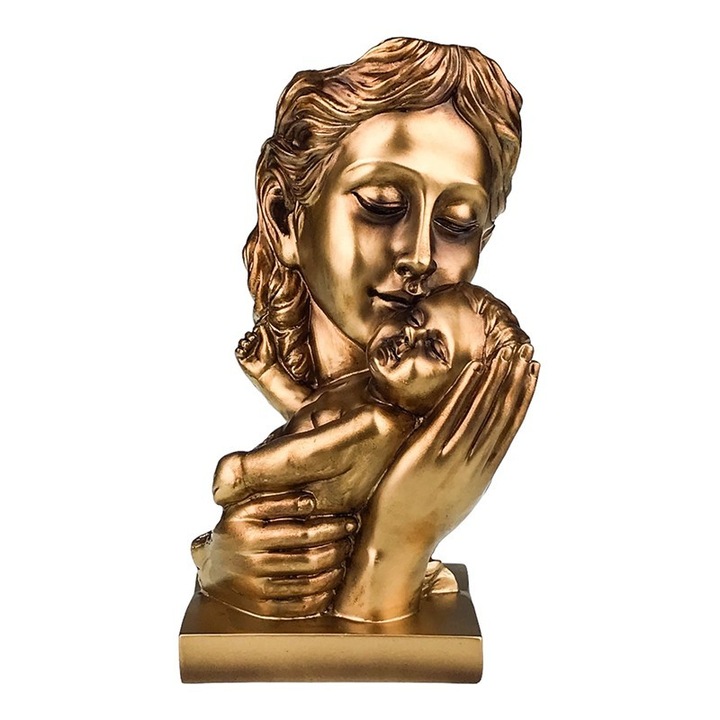 Statueta din rasina reprezentand o mama cu copil, 14X29 cm, auriu