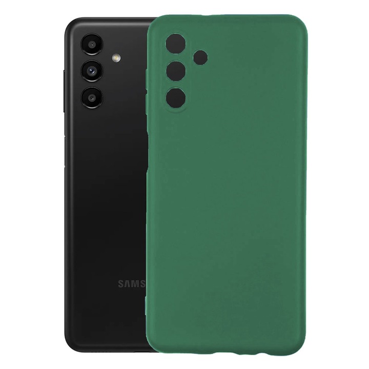 Защитен капак, кадифена вътрешност, съвместим с Samsung Galaxy A13 5G / A04s, FONIX BloomShield, силикон, повдигнати ръбове, тънък, Тъмнозелен