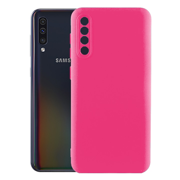 Защитен капак, кадифена вътрешност, съвместим със Samsung Galaxy A50 / A30s, FONIX BloomShield, силикон, повдигнати ръбове, тънък, неоново розов