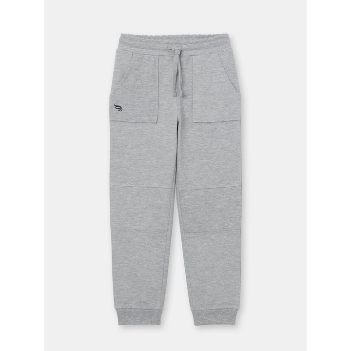 Gyereknadrág külső zsebekkel és Cherubino logóval, Melange szürke