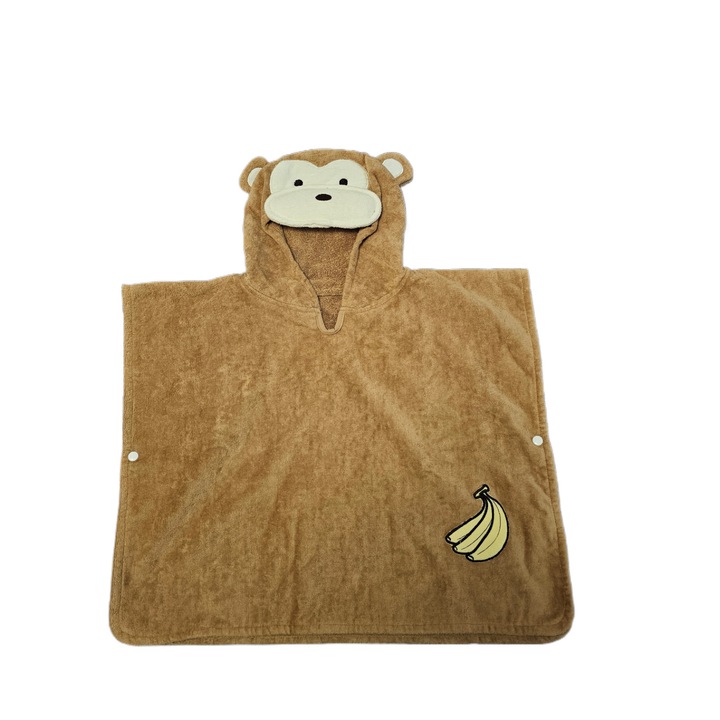 Пончо хавлия за деца 1-3 години, 100% памучна, кафява