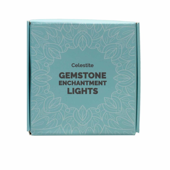 Féldrágakövekből készült fénylánc LED-ekkel, Celestit
