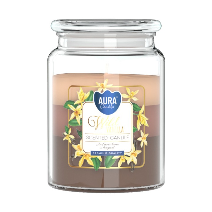 Ароматизирана свещ в буркан в три цвята, Bispol, дива ванилия, 100 часа