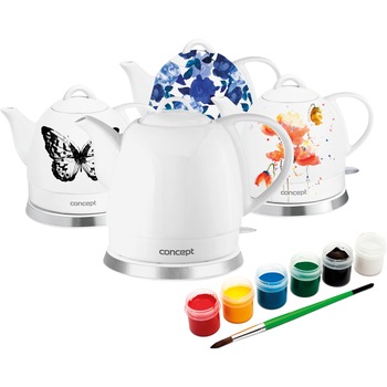 Set Fierbator Concept Creative RK0015 + kit desen pentru personalizare, 1100 W, Ceramic, 1 l, Alb Set Fierbator Concept Creative RK0015 + kit desen pentru personalizare, 1100 W, Ceramic, 1 l, Alb