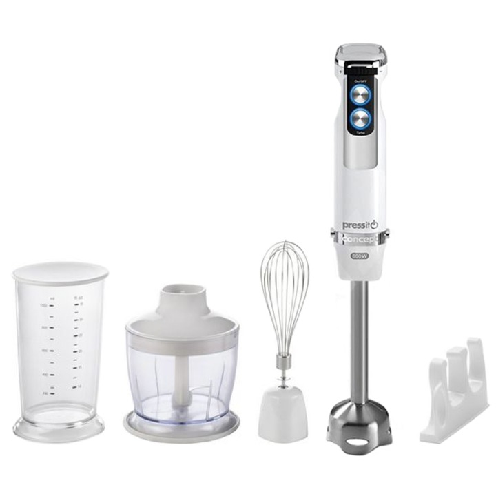 Concept TM-4750 botmixer, 800W, rozdamentes acél lábak, 2 sebesség, mini aprító, Turbo funkció, mixer tál 800 ml, Fehér