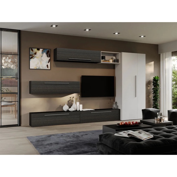 Set Mobila Living, Storm, Ferara cu Alb, C29, L 320 x A 33.4 x H 185 cm