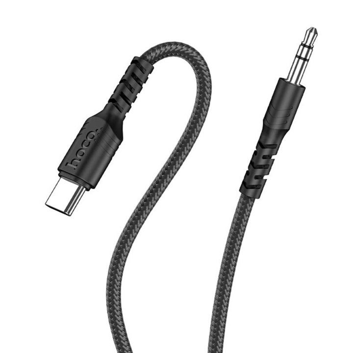 Adapter AUX Jack 3,5 mm-es C típusúhoz, Hoco UPA17, 1 m, fekete gumi