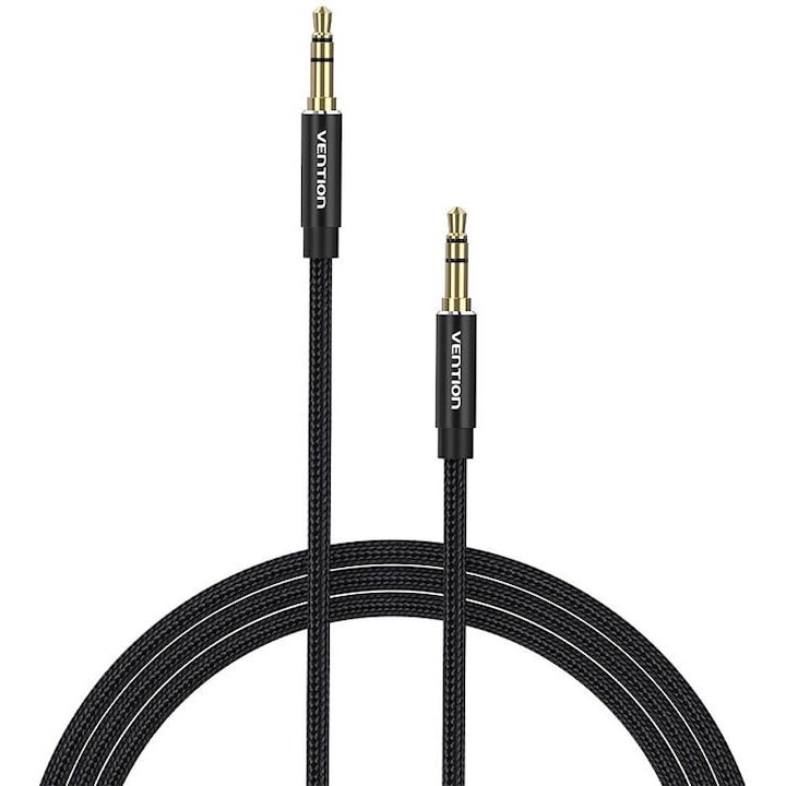 Vention audio kábel, Jack 3,5 mm (T) Jack 3,5 mm (T), 0,5 m, arany csatlakozók, fonott BBC és TPE, fekete