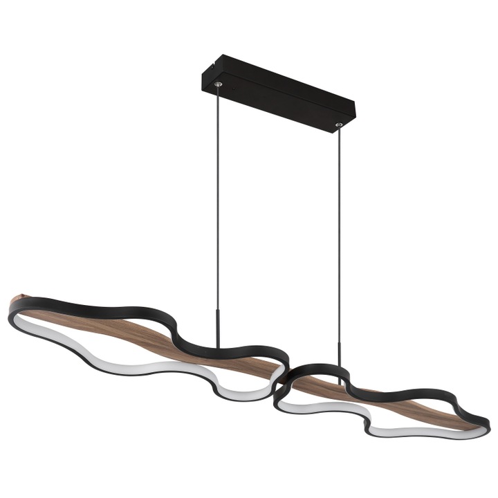 Lustra Globo Bezzy, metal, negru, lemn, LED CCT, telecomanda, 36W