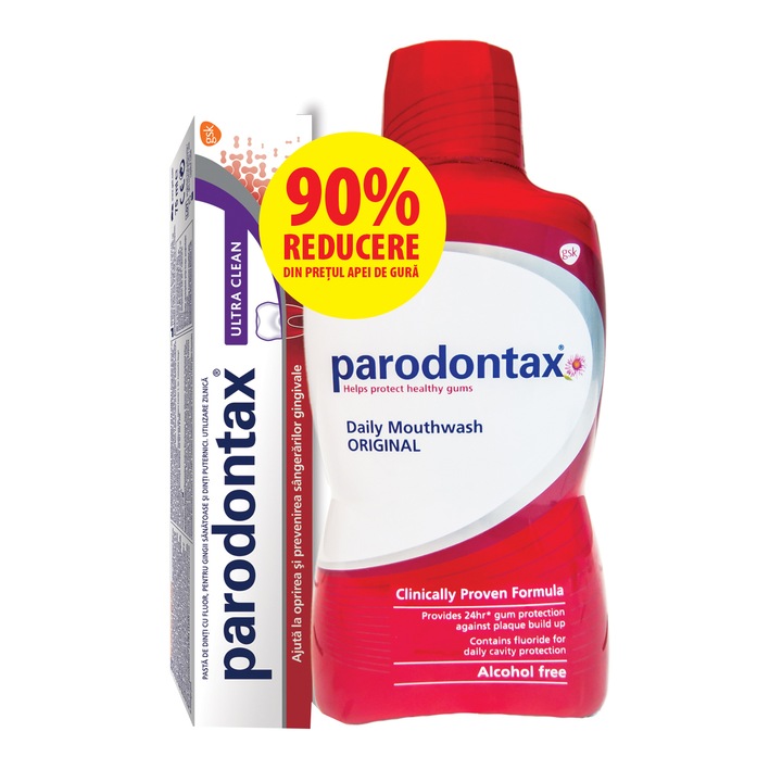 Pachet Promo Parodontax Ultra Clean: Pasta de dinti, 75ml + Apa de gura, 500ml fara alcool