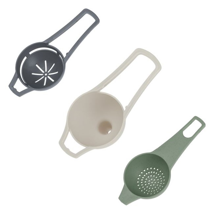 Set 3 ustensile bucatarie, palnie, strecuratoare si separator oua, plastic, multicolor