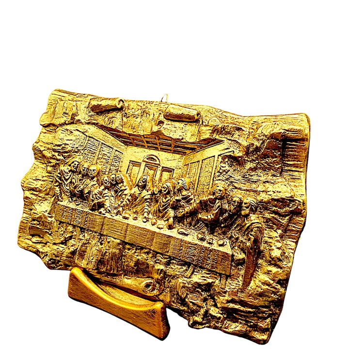 Placa Decorativa din Ceramica cu foita de aur - Cina cea de Taina - O Piesa Unica de Arta Sacrala, 25.5x16cm