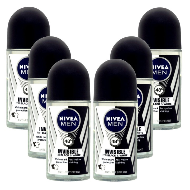 Комплект 6X Рол-он антиперспирант за мъже Black&White Invisible Original 50ml Nivea
