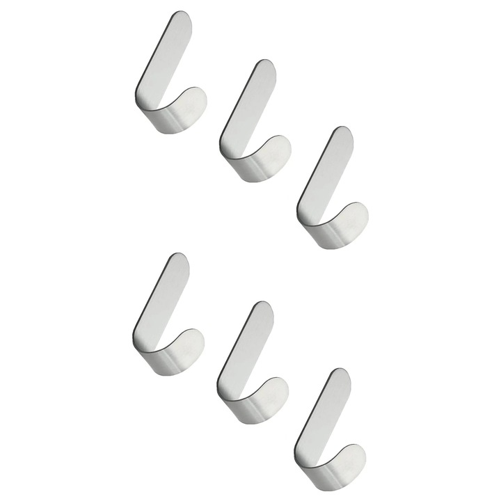 Suport Adeziv de Tip Cuier din Otel Inoxidabil Multifunctional Glixicom 6 Bucati Argintiu