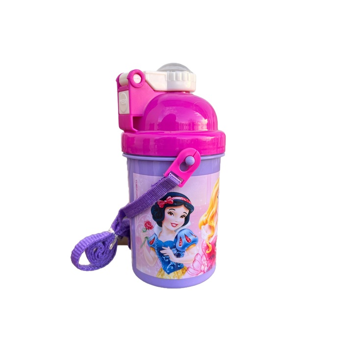 Sticla plastic cu pai, Princess, mov, 380ml
