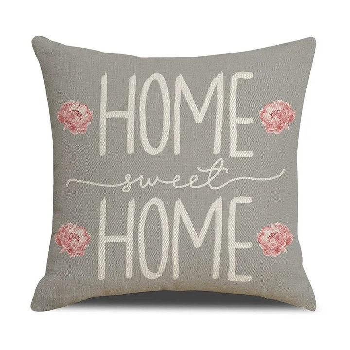Dekoratív párnahuzat, Otthon édes otthon, 45x45 cm, szürke/bézs