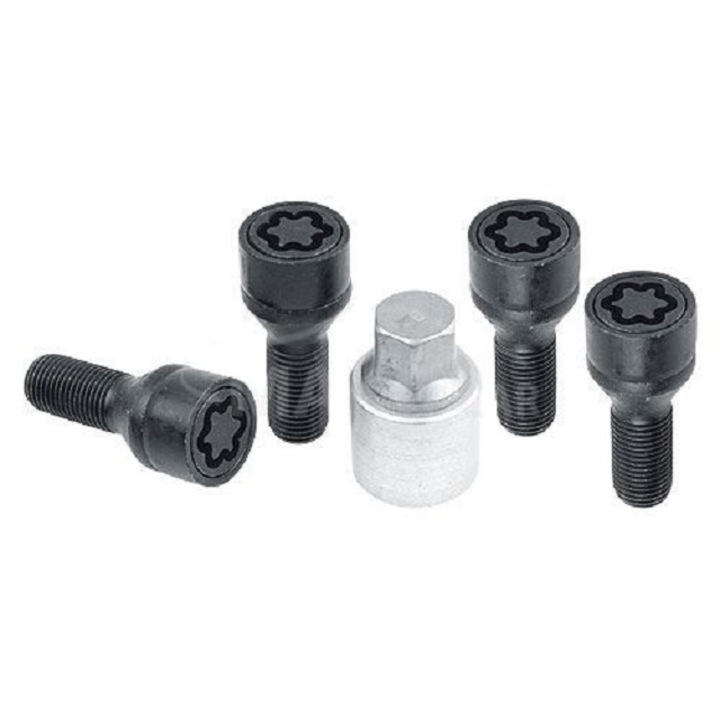 Set suruburi antifurt roti Sicustar, M12 x 1.50 x 25, negre, hexagon, cheie 17, otel zincat
