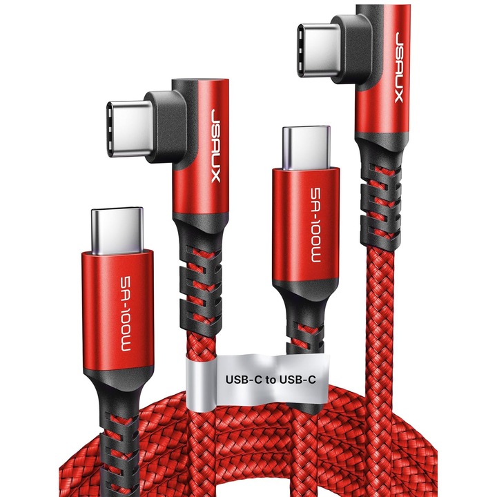 Cablu, Jsaux, 2 buc, USB C La USB C 90 grade, 100W, 5A, universal, 2+2M, aluminiu