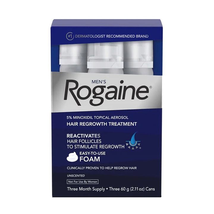 Комплект мъжка пяна за растеж на коса и брада, Миноксидил Rogaine 5%, Нанасяне 3 месеца, 180g