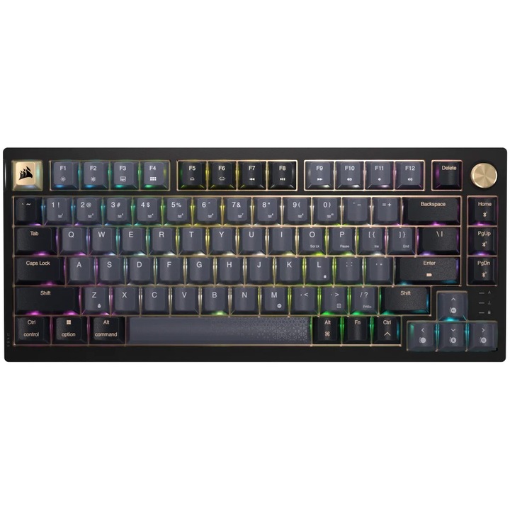 Tastatura mecanica gaming Corsair K65 PLUS 2.4GHz Wireless - Bluetooth®, 75%, Pre-Lubricated CORSAIR MLX Red Linear Switches, RGB