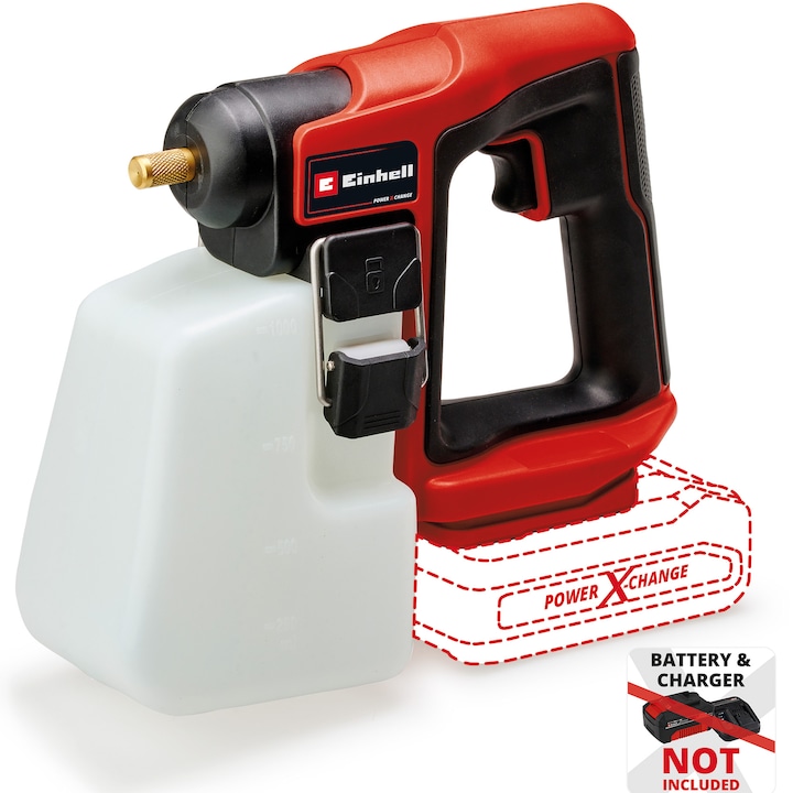 Акумулаторна пръскачка Einhell Power X-Change GE-WS 18/10 Li-Solo, Капацитет на резервоара 1 л, Максимално налягане на помпата 2,5 бара, Без батерия и зарядно в комплекта