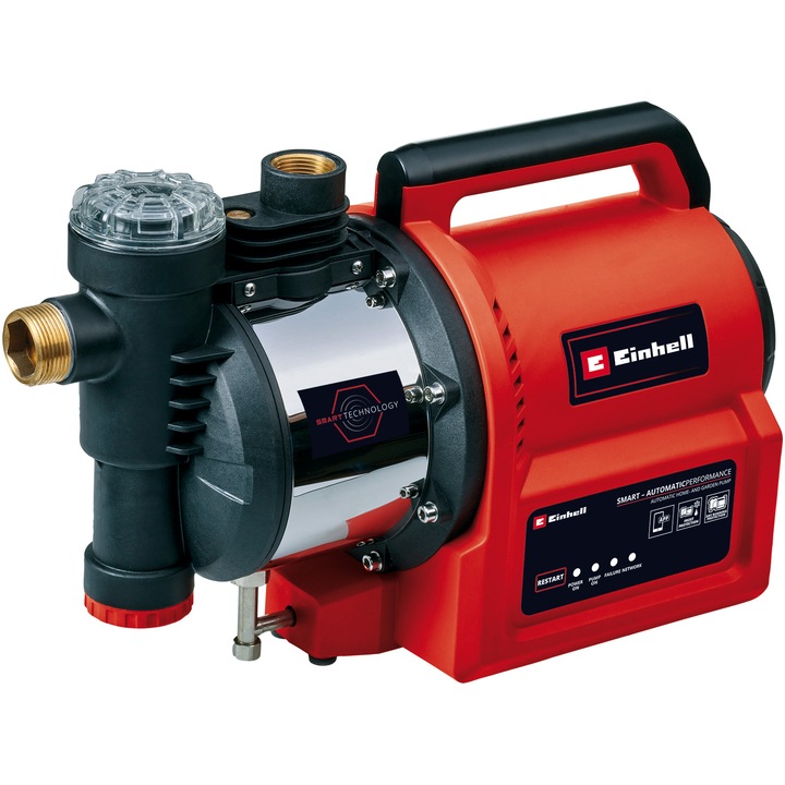 Хидрофор Einhell GE-AW 1144 SMART, Мощност 1100 W, Дебит макс. 4400 л/ч/ 48м, Дълбочина на засмукване 8м, Макс.налягане. 4,8 bar, Височина на заустване 48 м, Управление чрез приложение