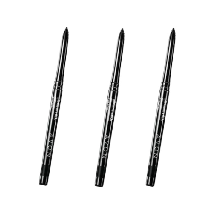 Set 3 creioane contur pentru ochi True Colour Glimmerstick, Avon, Blackest Black, retractabile