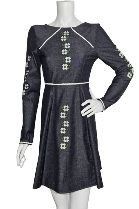 Рокля с български шевици, S-M, сив