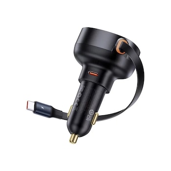 Incarcator auto Baseus Enjoyment Pro, 60W, cu cablu retractabil USB-C, Negru