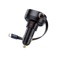 Incarcator auto Baseus Enjoyment Pro, 60W, cu cablu retractabil USB-C, Negru