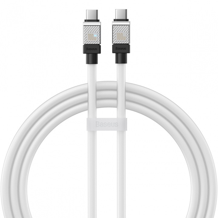 Cablu Baseus Coolplay, USB-C la USB-C, 100W, 1m, Alb