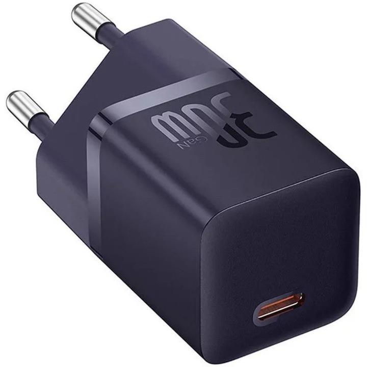 Мрежово зарядно устройство Baseus GaN5 Mini, 30W, USB-C, Fast Charger, Violet