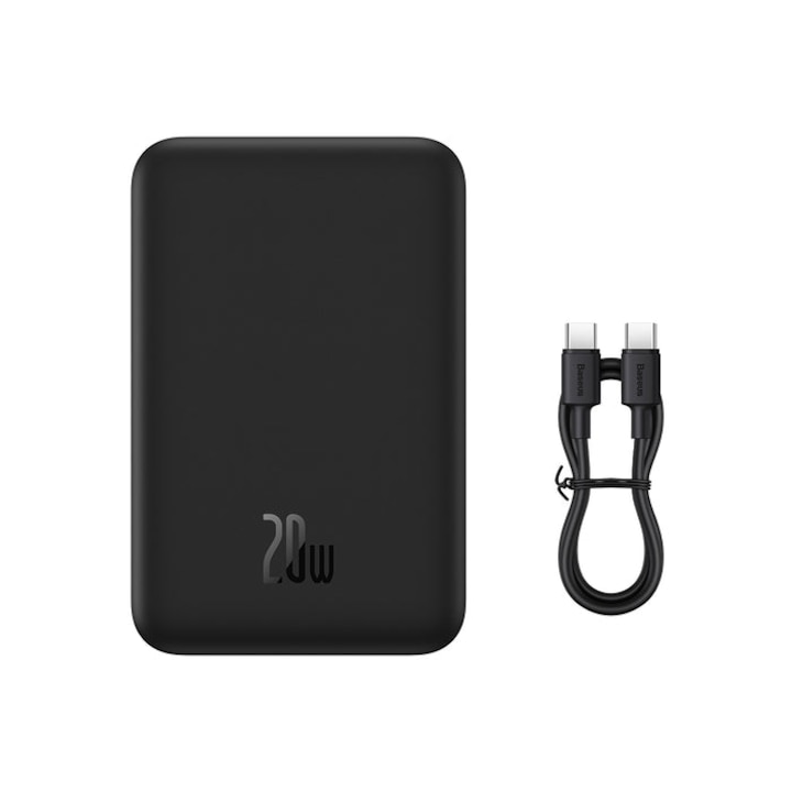 Външна батерия Baseus Magnetic Mini Wireless, 20000mAh, Бързо зареждане, 20W, Включен USB-C кабел, Черен