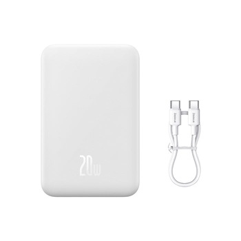 Acumulator extern Baseus Magnetic Mini Wireless, 20000mAh, Incarcare rapida, 20W, cablu USB-C inclus, Alb