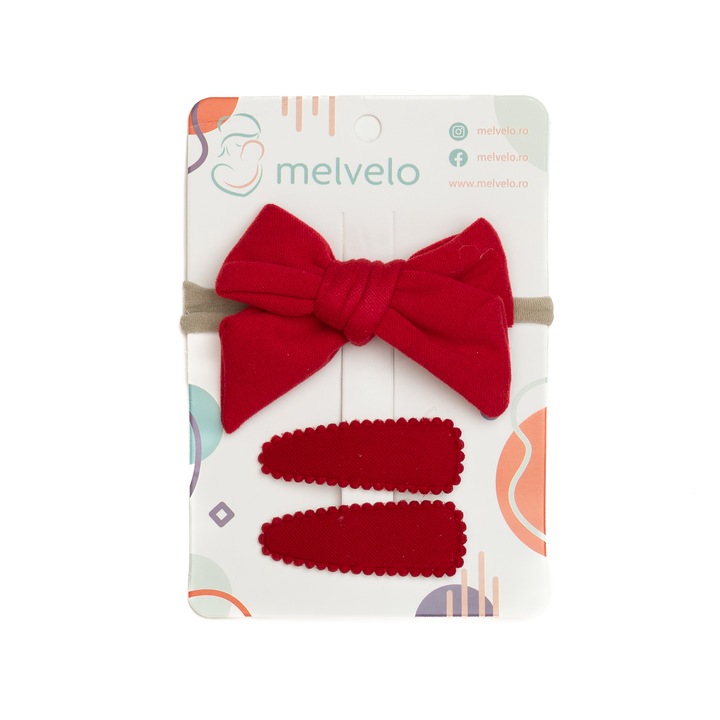 Set 2 agrafe de par si 1 bentita cu funda, bebe, casmir, Melvelo - Ruby