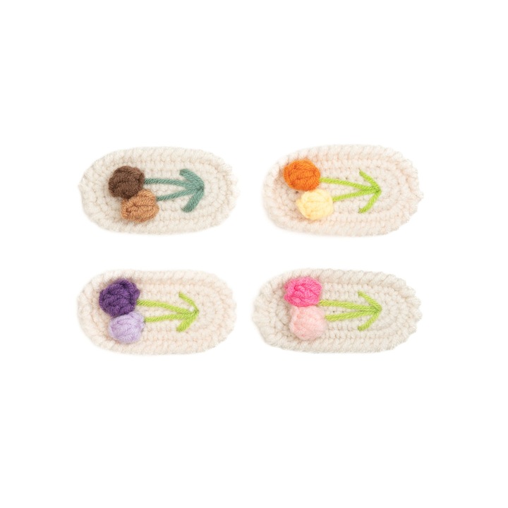 Set 4 agrafe crosetate handmade, pentru par, bebe, Melvelo - Little Flowers
