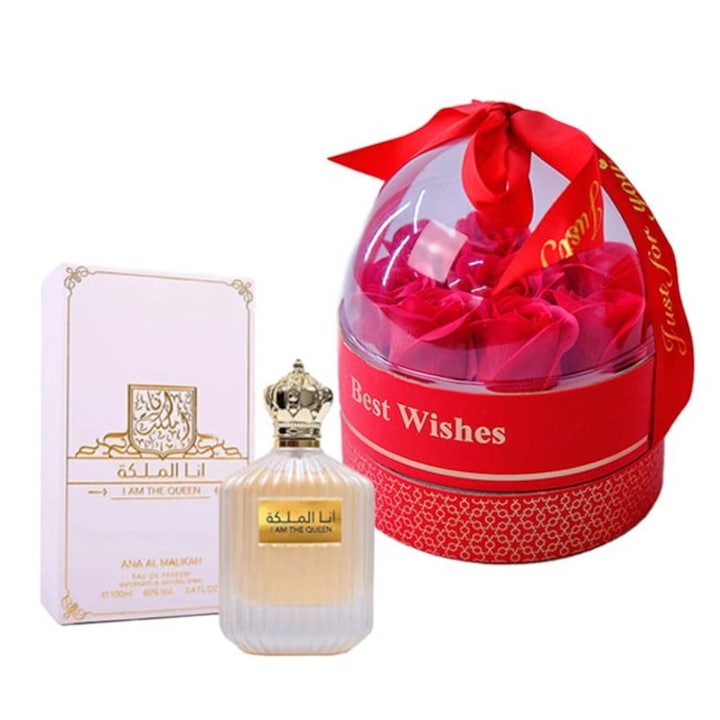 Комплект Joy Together, кутия със сапунени рози в купола и верижка с висулка, парфюм Ard Al Zaafaran I am the Queen 100 ml