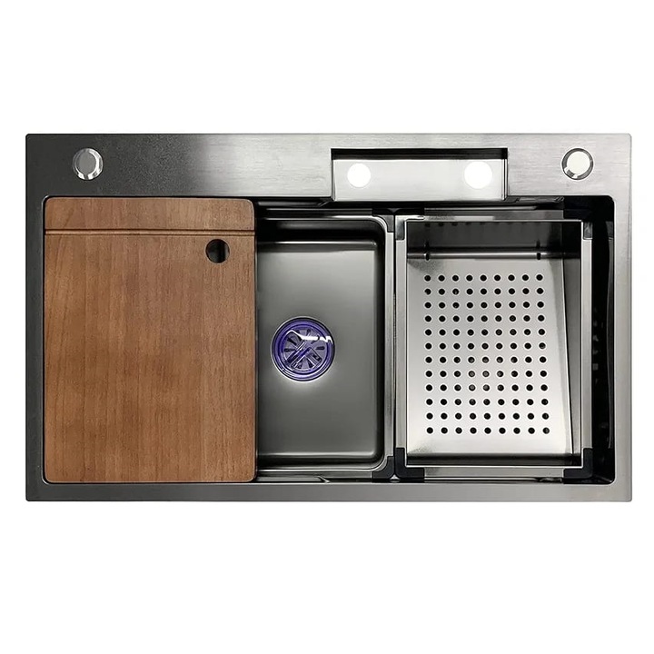 Chiuveta de bucatarie Radinavico, multifunctionala, accesorii incluse, kit de instalare inclus, negru