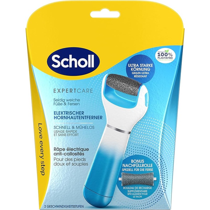 Scholl Velvet Smooth elektronikus reszelő gyémántkristályokkal, 2 sebesség, 2 utántöltő, hámlasztás és kontúrozás, kék