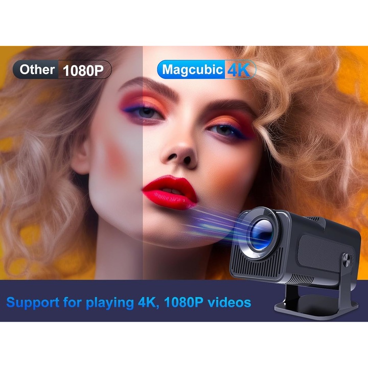 Magcubic HY320 mini videoprojektor, natív 1080P, 4K támogatás, 10000 lumen, WiFi 6, Bluetooth 5.0, 180°-os elforgatás, automatikus trapéztorzítás korrekció, Android 11.0 integrált, fekete