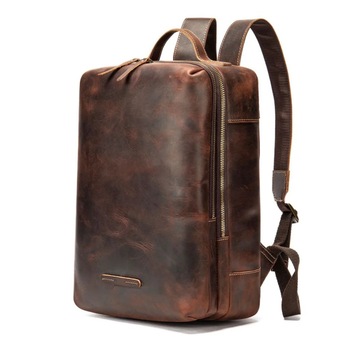 Rucsac piele naturala laptop 14'', BUSY LDY & GTM, extra premium, sistem prindere troler, compartiment tableta, coffee