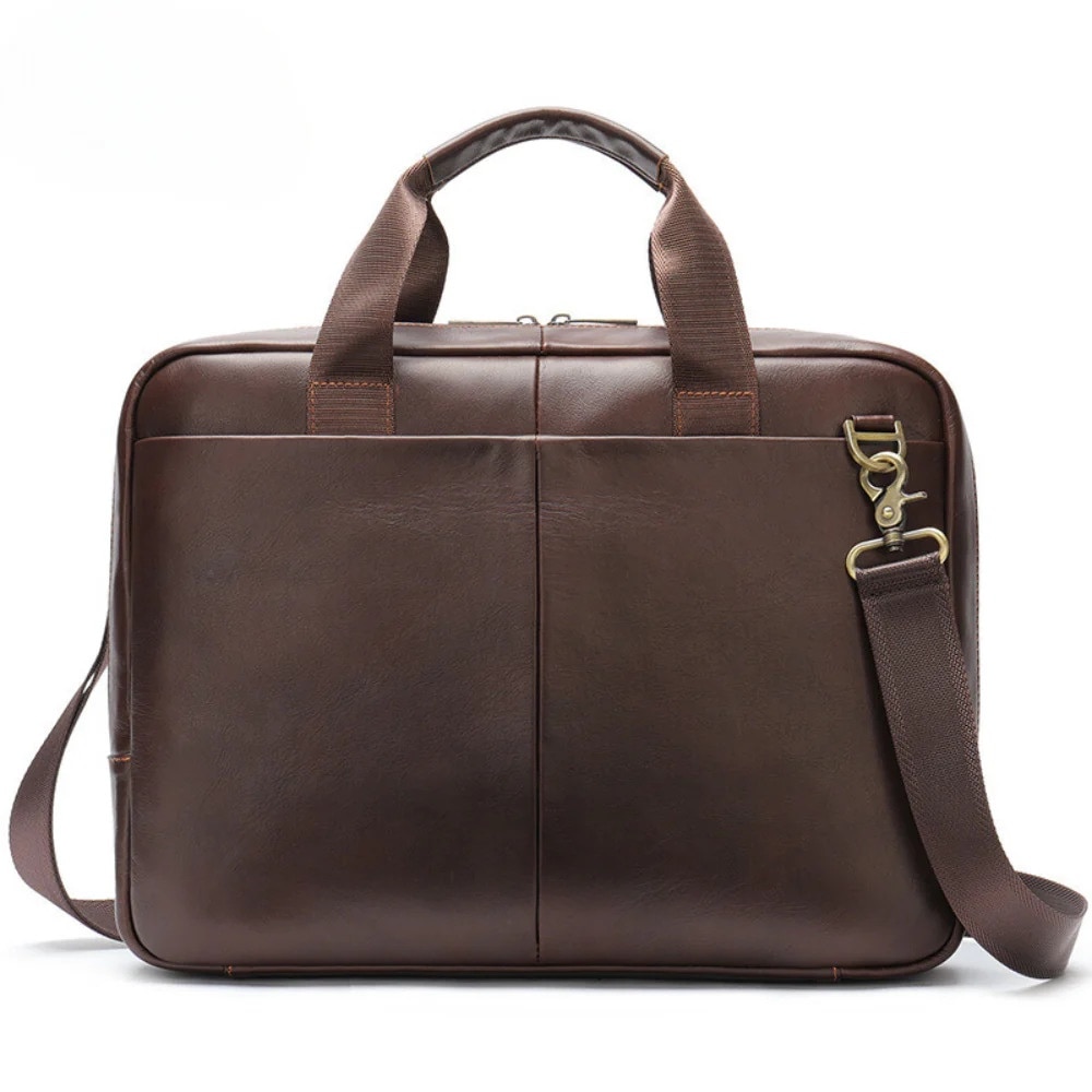 Geanta laptop piele naturala, de umar, BUSY LDY & GTM, premium, servieta, multiple compartimente, coffee