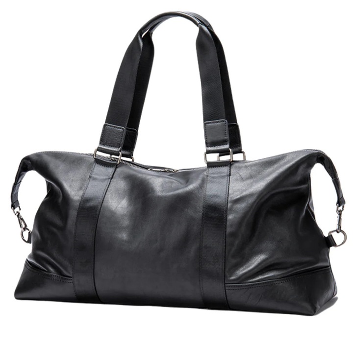 Geanta de voiaj, fitness, piele naturala premium, BUSY LDY & GTM, compartiment laptop si incaltaminte, capacitate mare, neagra