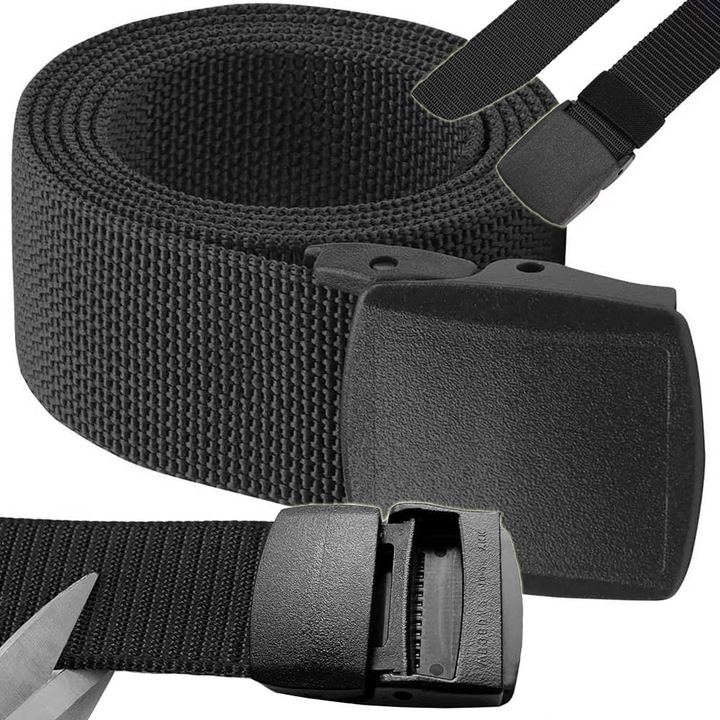Curea barbati, Verk Group, Poliester, Tactica, Ajustabila, 120 x 3.7 cm, Negru