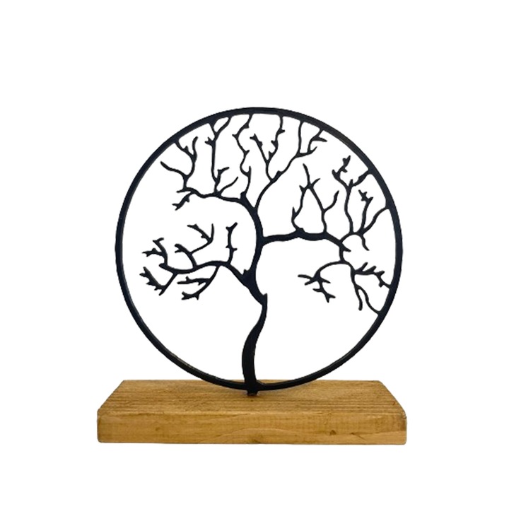 Decoratiune copacul vietii pe baza de lemn, 17 cm, negru, imprimat 3D