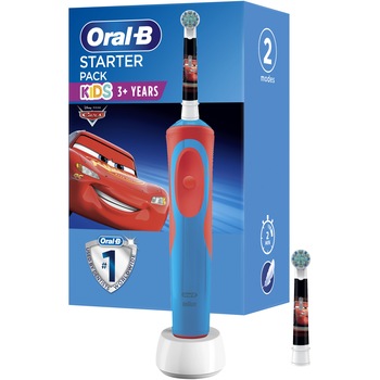 Periuta de dinti electrica pentru copii Oral-B D12 Vitality Cars 80352941, 7600 oscilatii/min, Curatare 2D, 1 program, 2 capete, Rosu