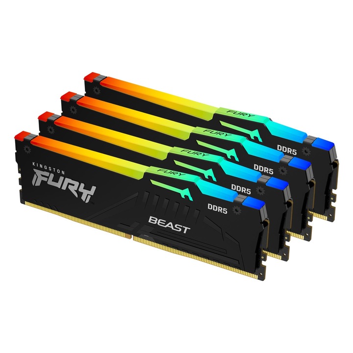 Kingston FURY Beast RGB 64GB памет, (4x16GB) DDR5, 5200MHz, CL40, DIMM
