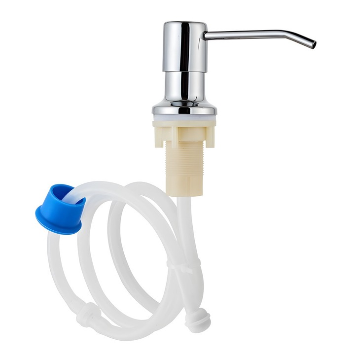 Dispenser detergent lichid, pentru chiuveta, incorporabil, dozator cu furtun, crom