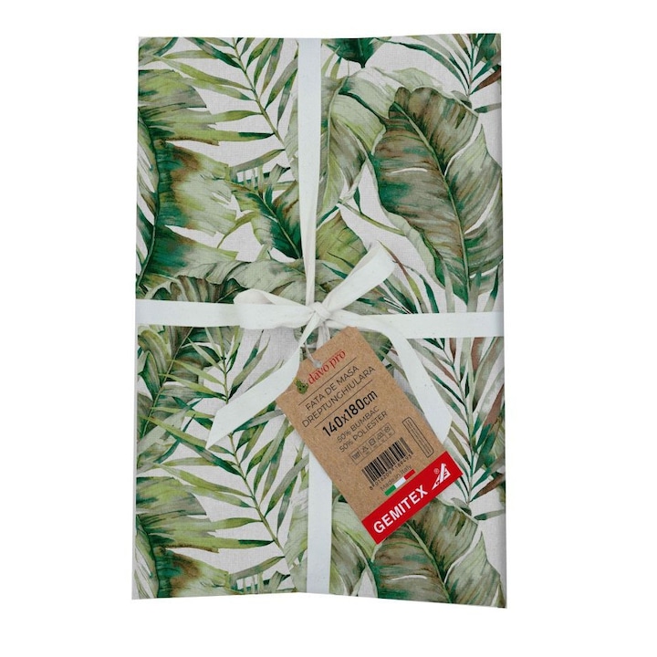 Fata De Masa Din Material Textil, 140x180 Cm, 50% Bumbac 50% Poliester, Design Cu Imitatie Frunze Verzi, Rezistenta Si Lavabila, Ideala Pentru Masa De Bucatarie, Living Sau Terasa, Verde